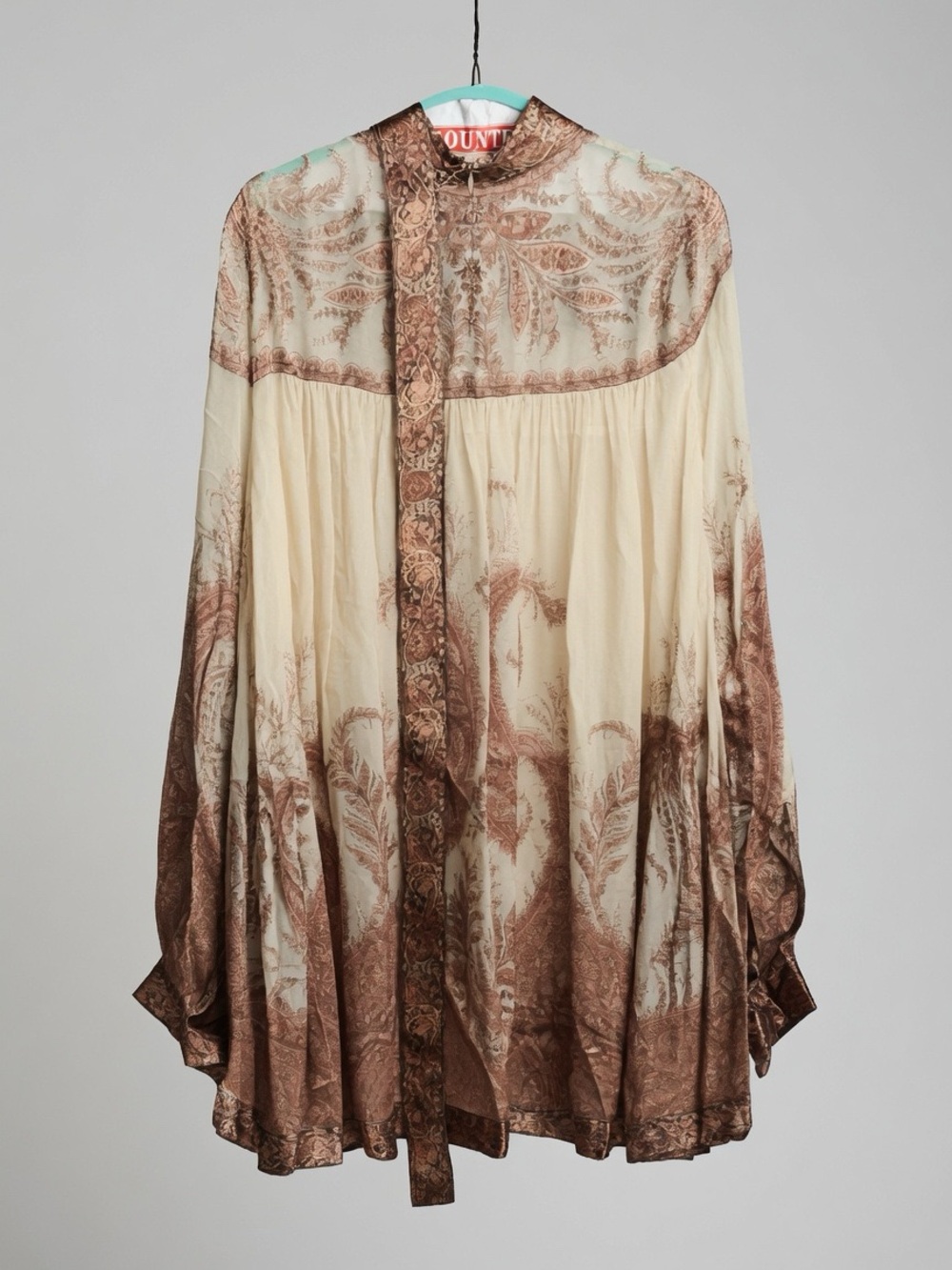 Zimmermann Cream and Brown Printed Silk Blouse